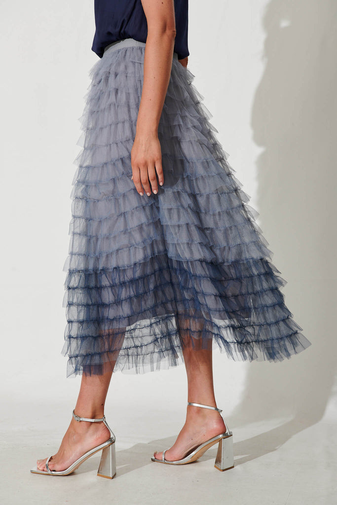 Storytime Midi Tulle Skirt In Grey And Blue Ombre - side