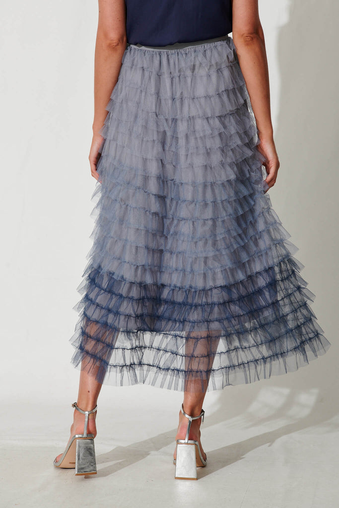 Storytime Midi Tulle Skirt In Grey And Blue Ombre - back