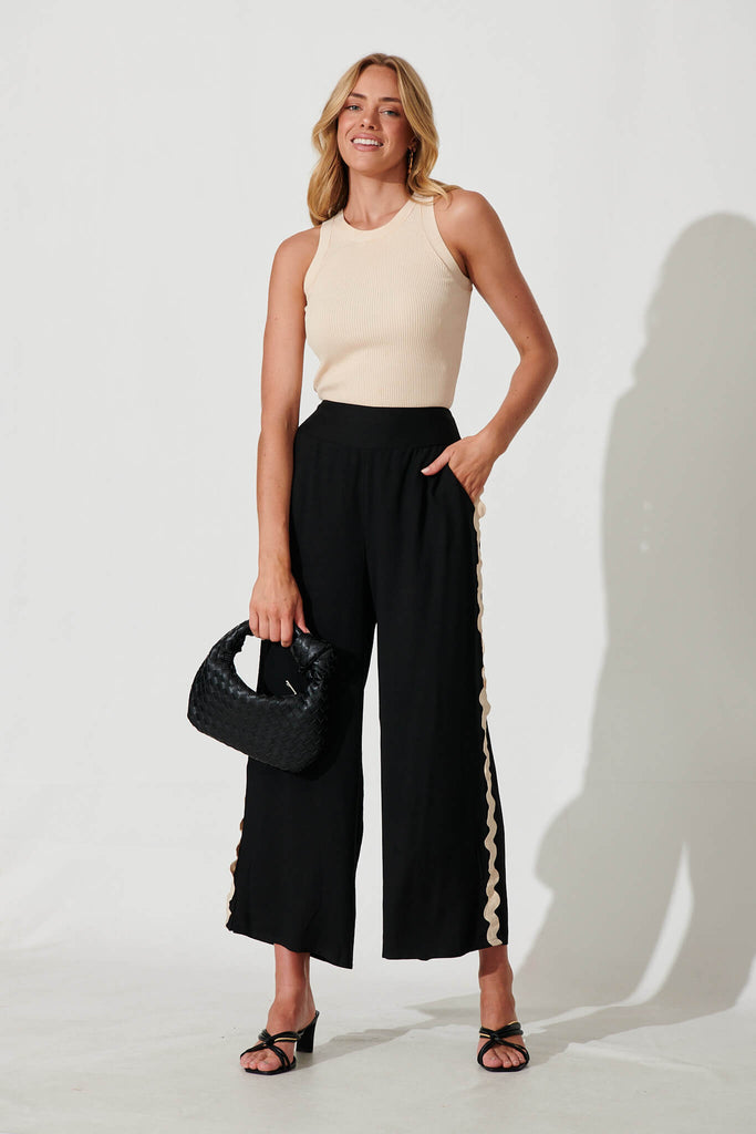 Chaser Pant In Black Linen Cotton Blend - full length