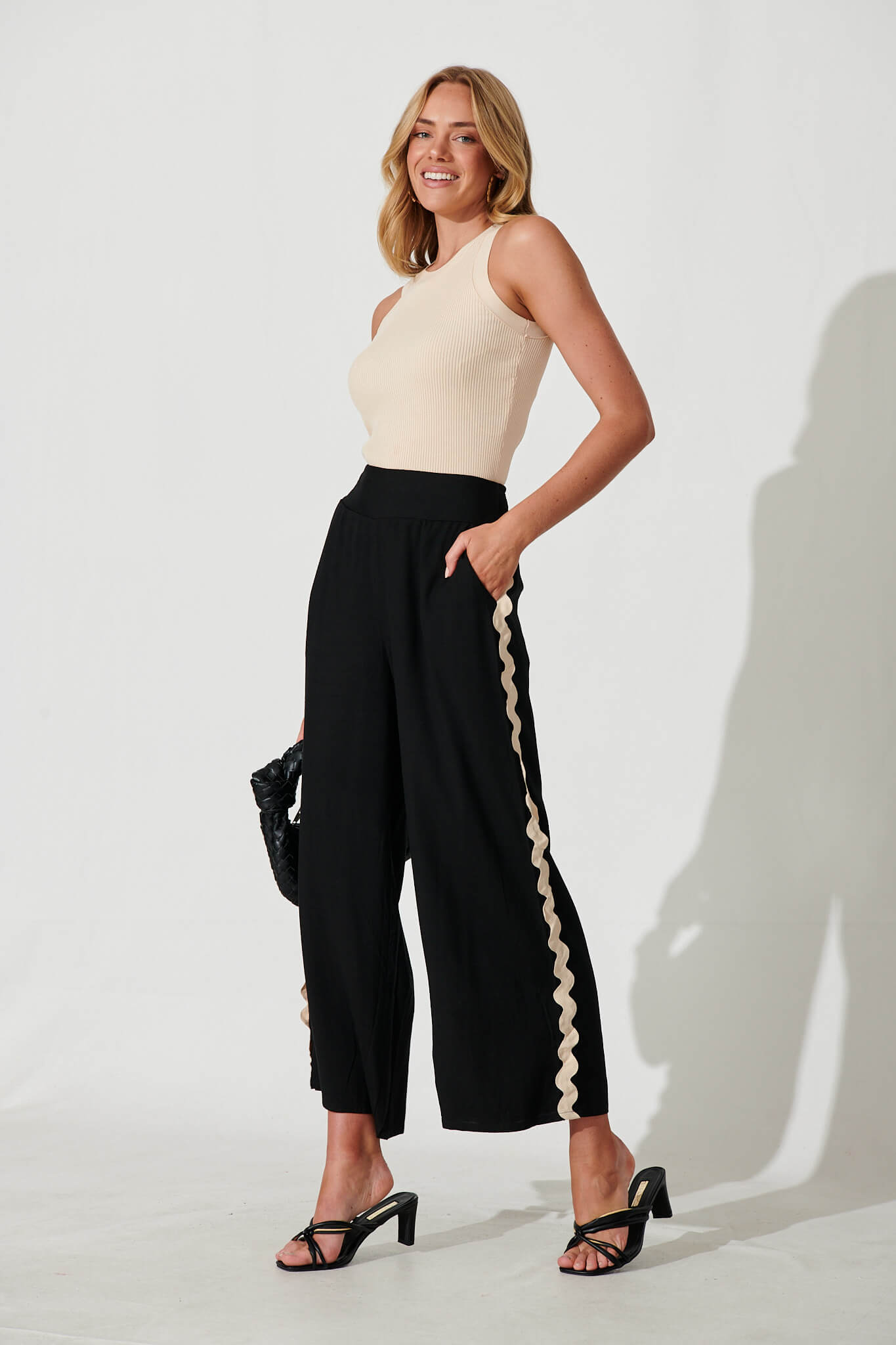 Chaser Pant In Black Linen Cotton Blend - full length