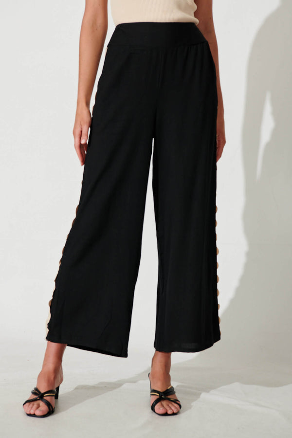 Chaser Pant In Black Linen Cotton Blend With Ric Rac Trim – St Frock