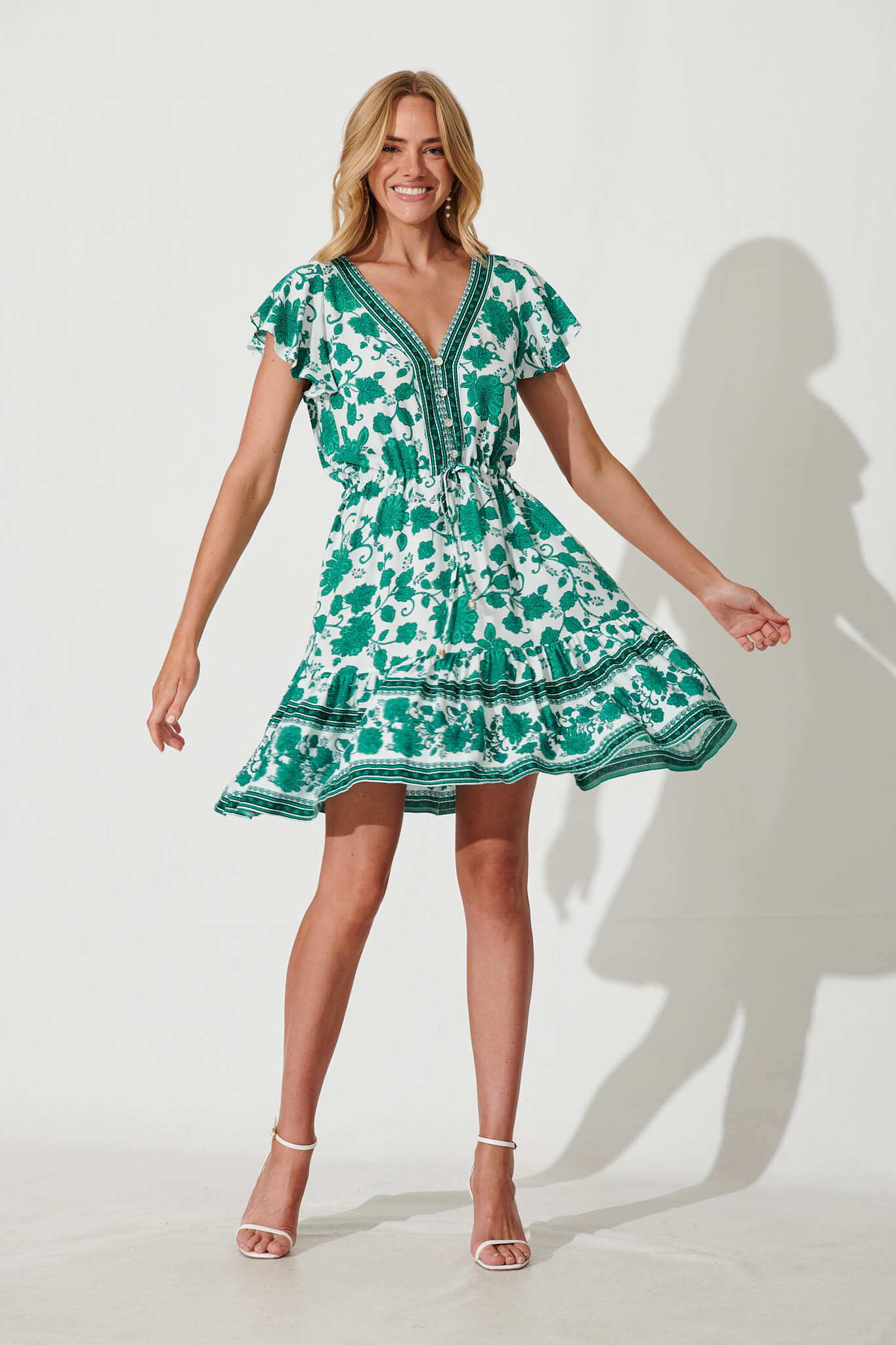 Alive Dress In Emerald Green Floral Border Print - full length