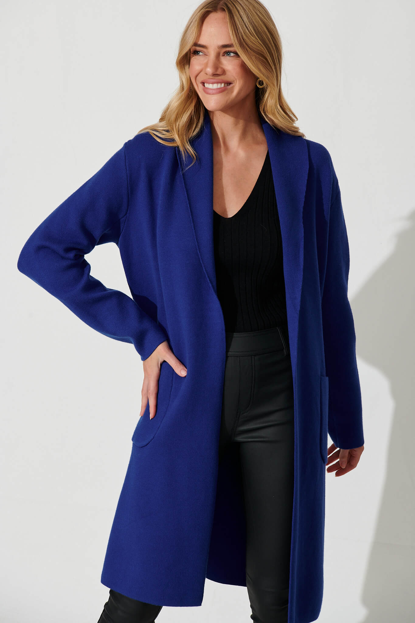 Mina Knit Coatigan In Cobalt Blue – St Frock