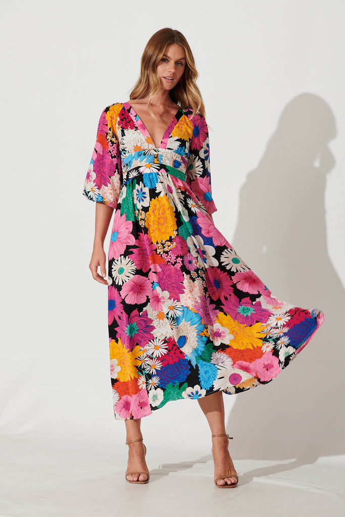 Melski Maxi Dress In Black Multi Floral - full length