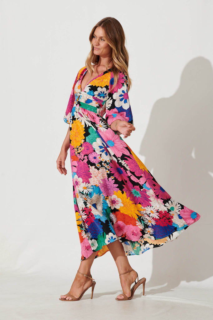 Melski Maxi Dress In Black Multi Floral - side