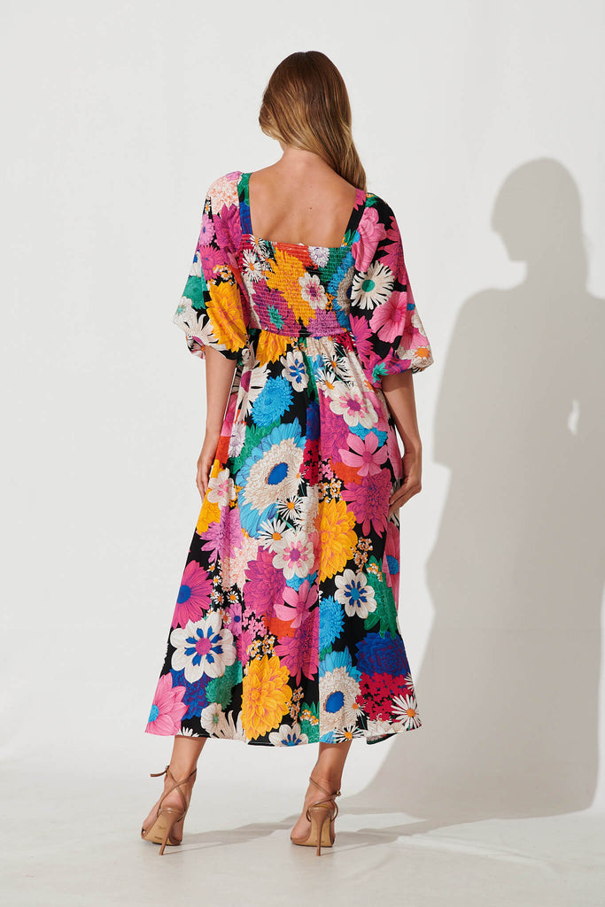 Melski Maxi Dress In Black Multi Floral - back