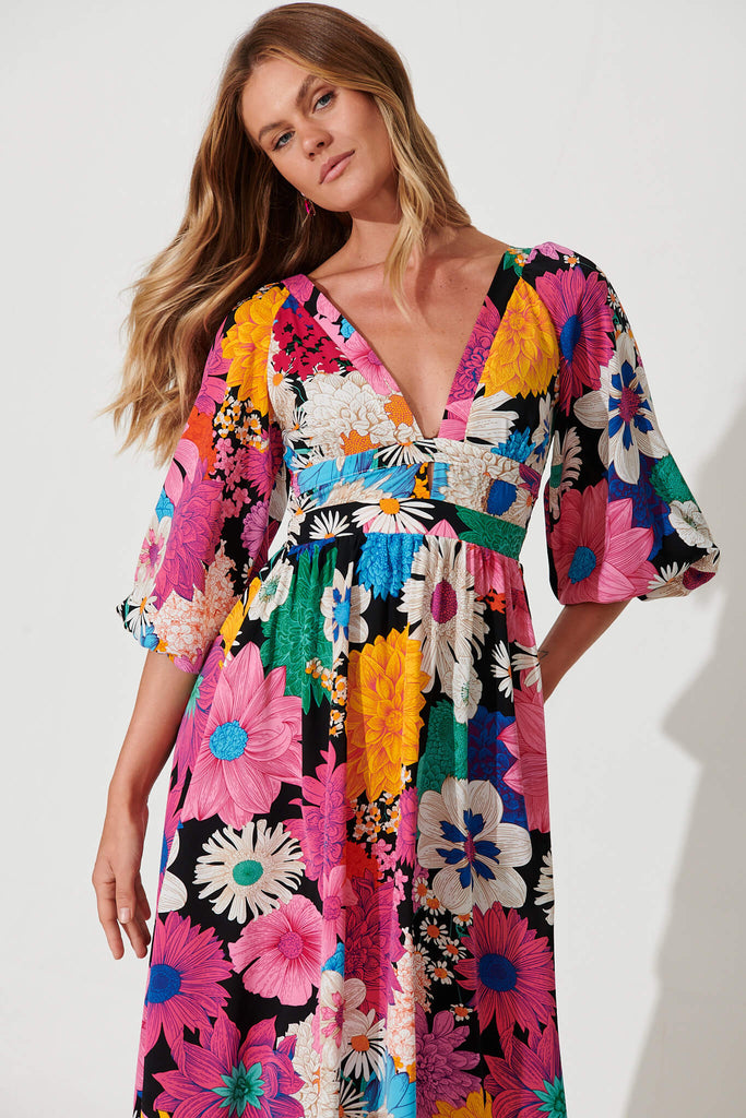 Melski Maxi Dress In Black Multi Floral - front