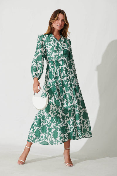 Loriet Maxi Shirt Dress In Blue With White Floral Cotton Blend – St Frock