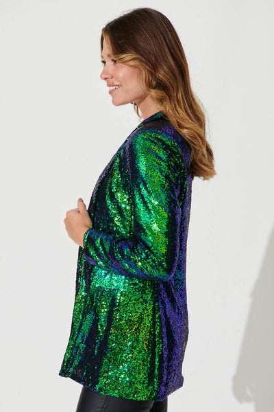 Reputation Blazer In Bright Green Sequin St Frock