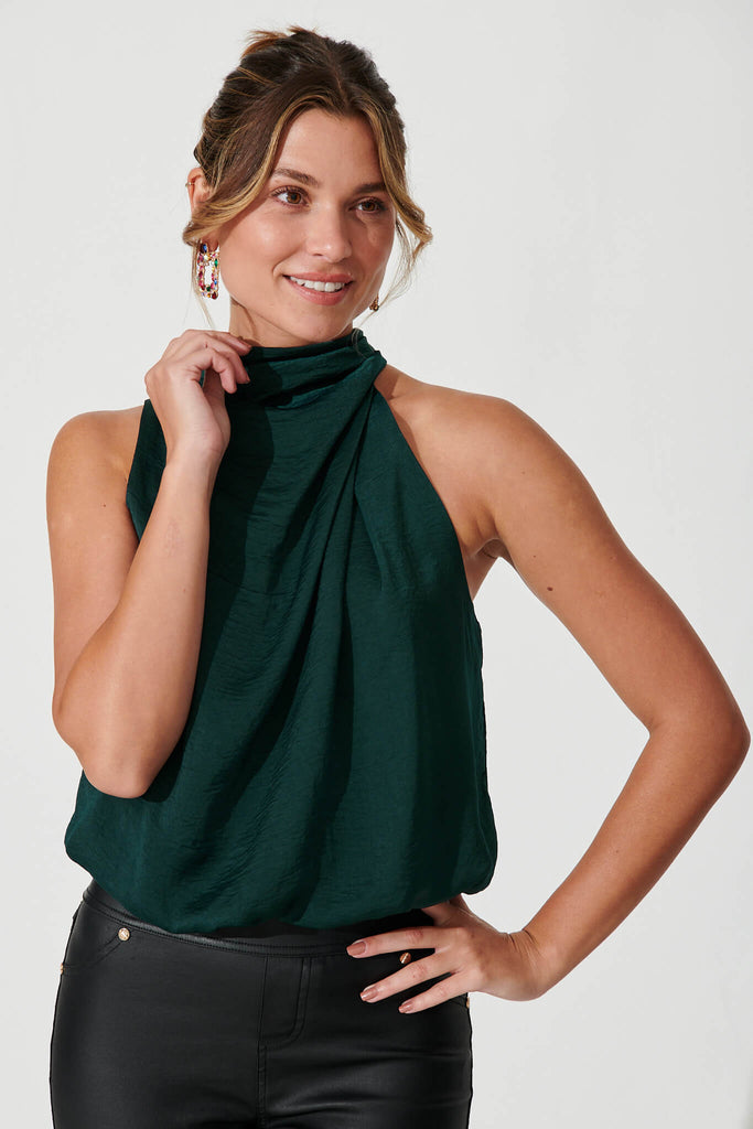 Roxanne Top In Emerald Satin - front