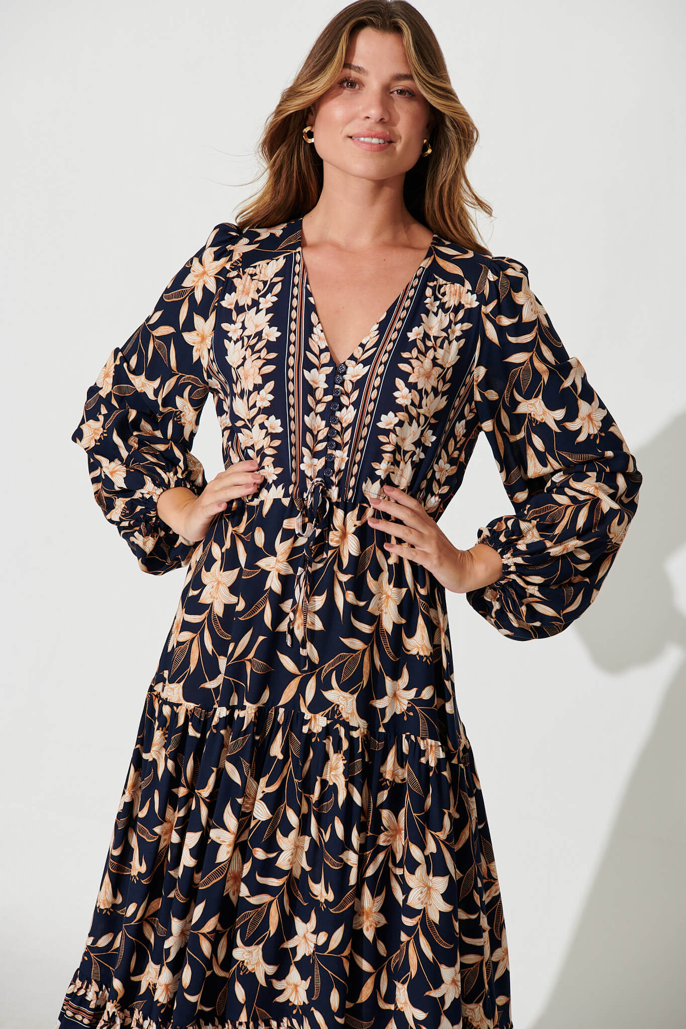 Financier Maxi Dress In Navy With Blush Boho Floral – St Frock