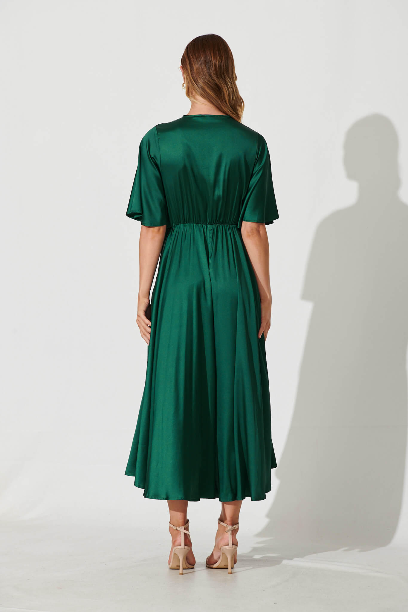 Helsinki Maxi Dress In Emerald Green Satin St Frock