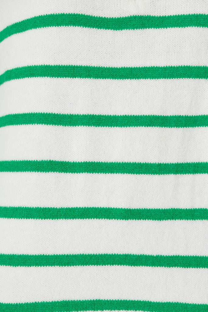 Uno Zip Knit In Wihite With Green Stripe Wool Blend - fabric