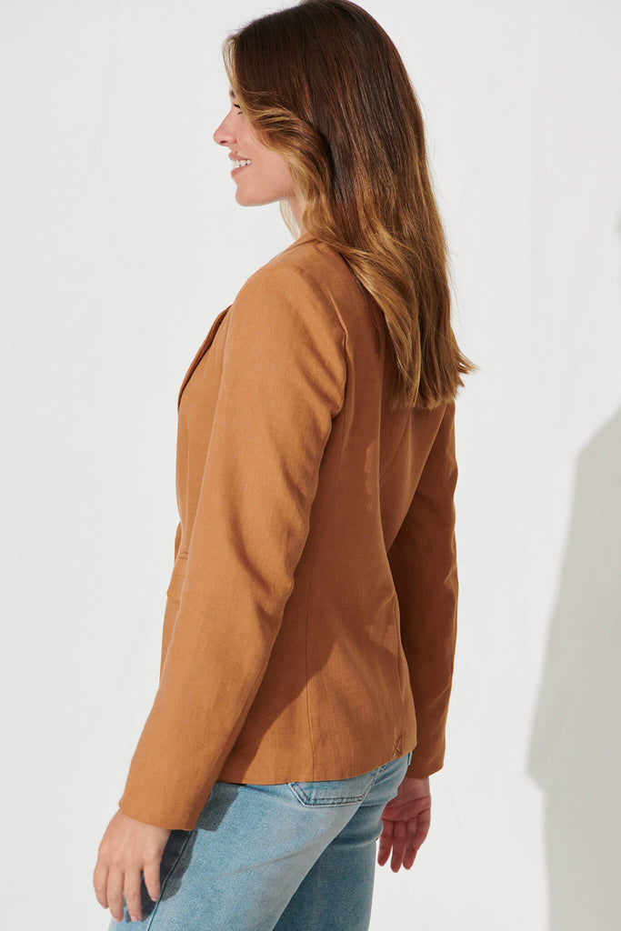 Deborah Blazer In Tan Linen Blend - side