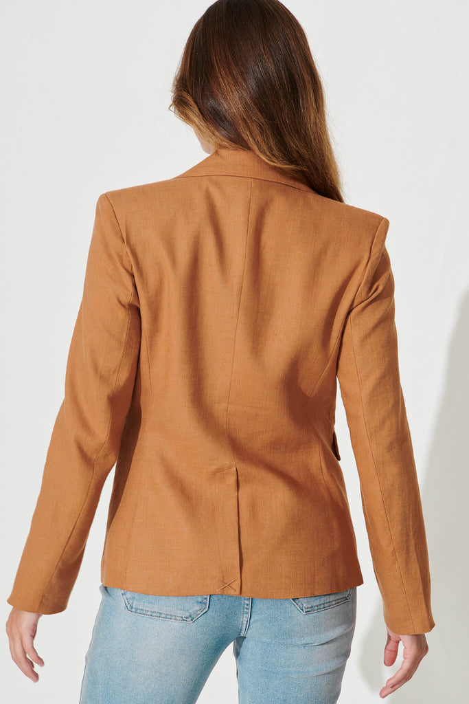 Deborah Blazer In Tan Linen Blend - back