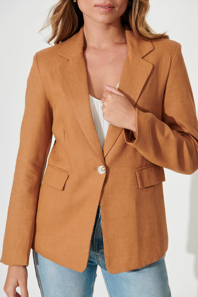 Deborah Blazer In Tan Linen Blend - detail