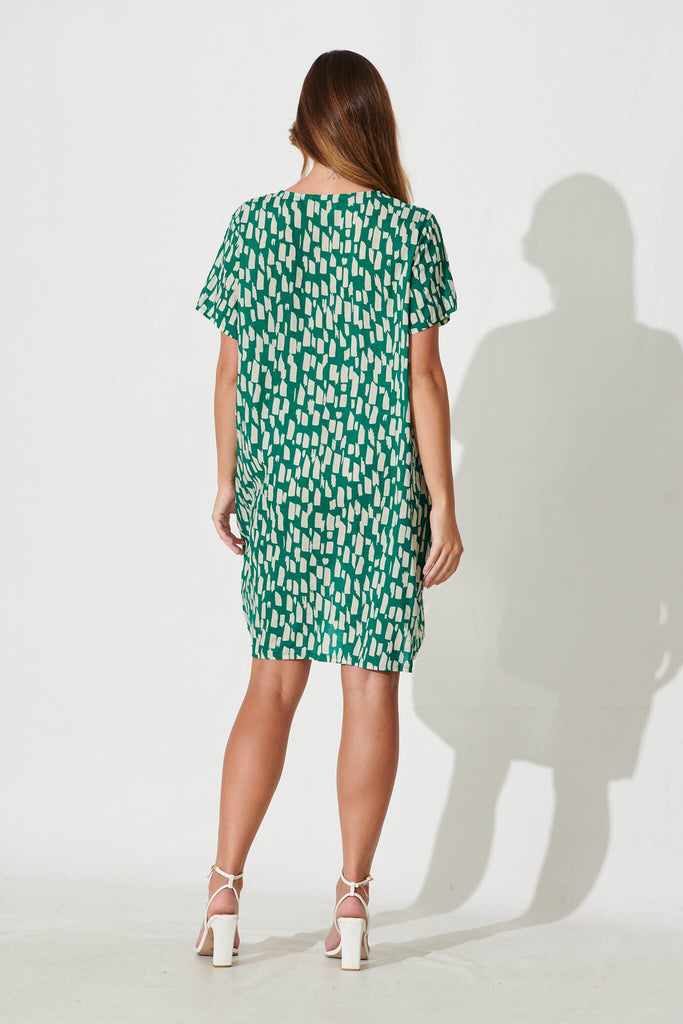 Nectar Smock Dress In Green And White Cotton Blend - back