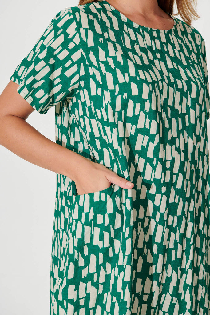 Nectar Smock Dress In Green And White Cotton Blend - detail