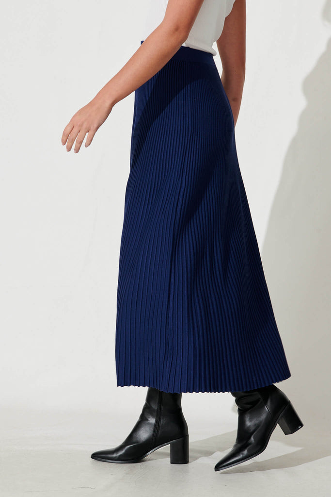 Honeycup Knit Skirt In Navy Cotton Blend - side