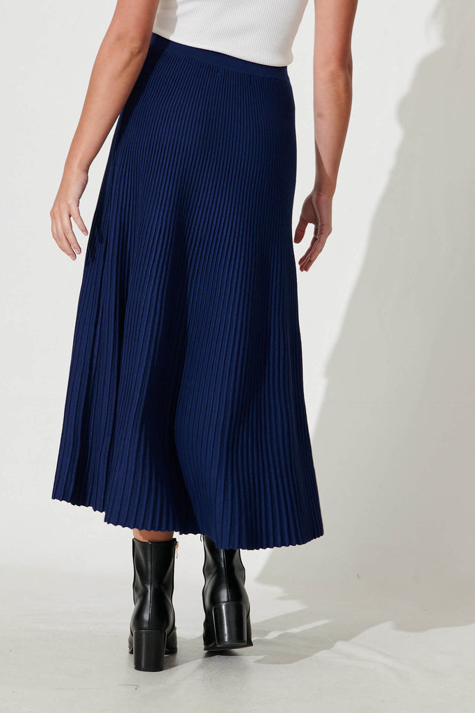 Honeycup Knit Skirt In Navy Cotton Blend - back