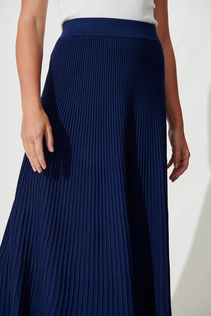 Honeycup Knit Skirt In Navy Cotton Blend - detail