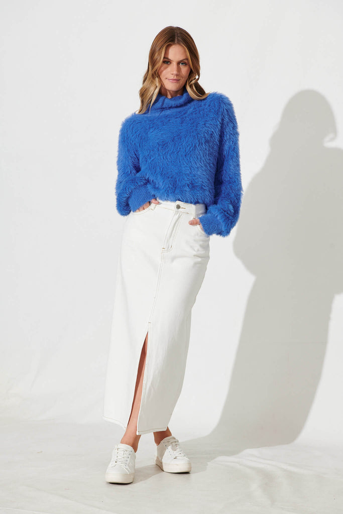 Aline Fluffy Knit In Blue Wool Blend - full length