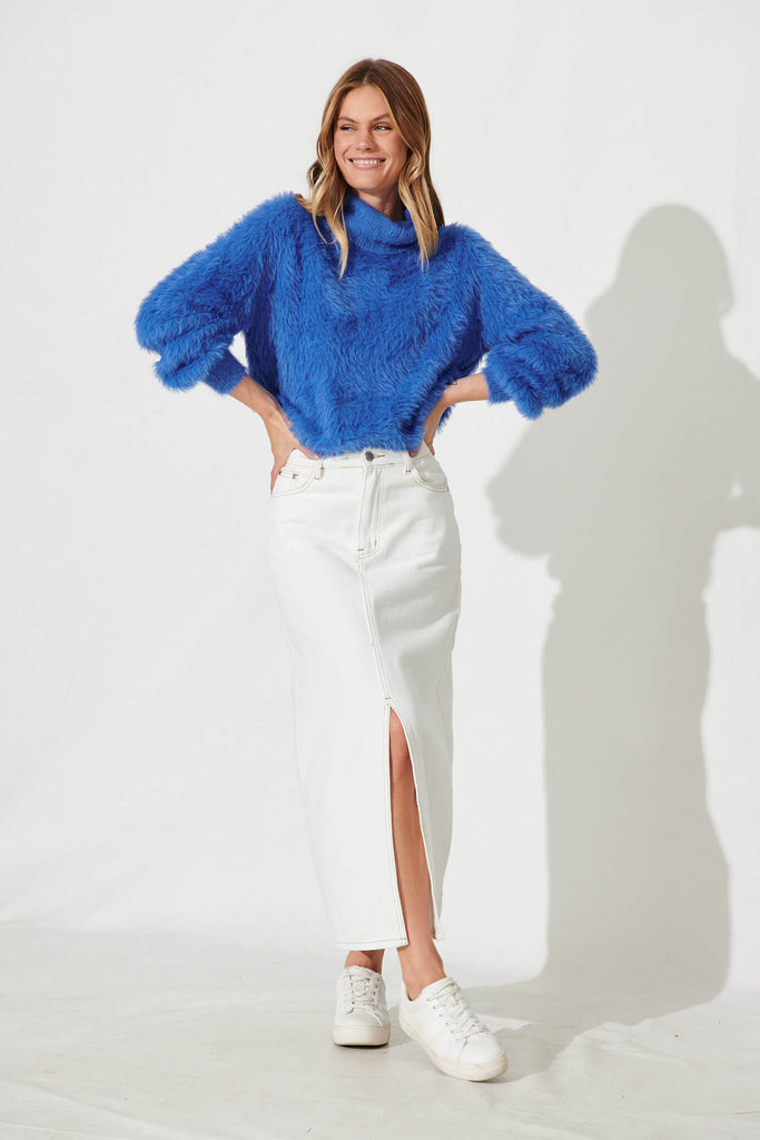 Aline Fluffy Knit In Blue Wool Blend - full length