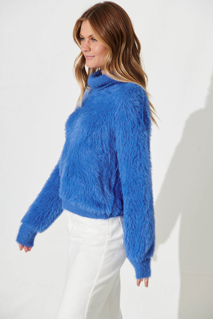 Aline Fluffy Knit In Blue Wool Blend - side