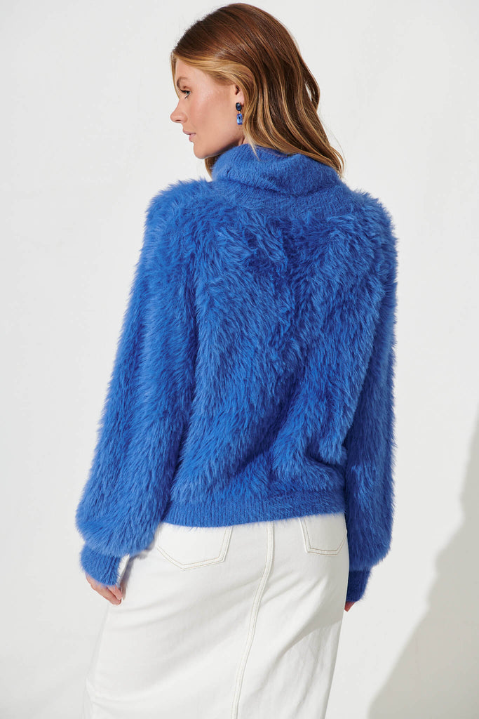 Aline Fluffy Knit In Blue Wool Blend - back