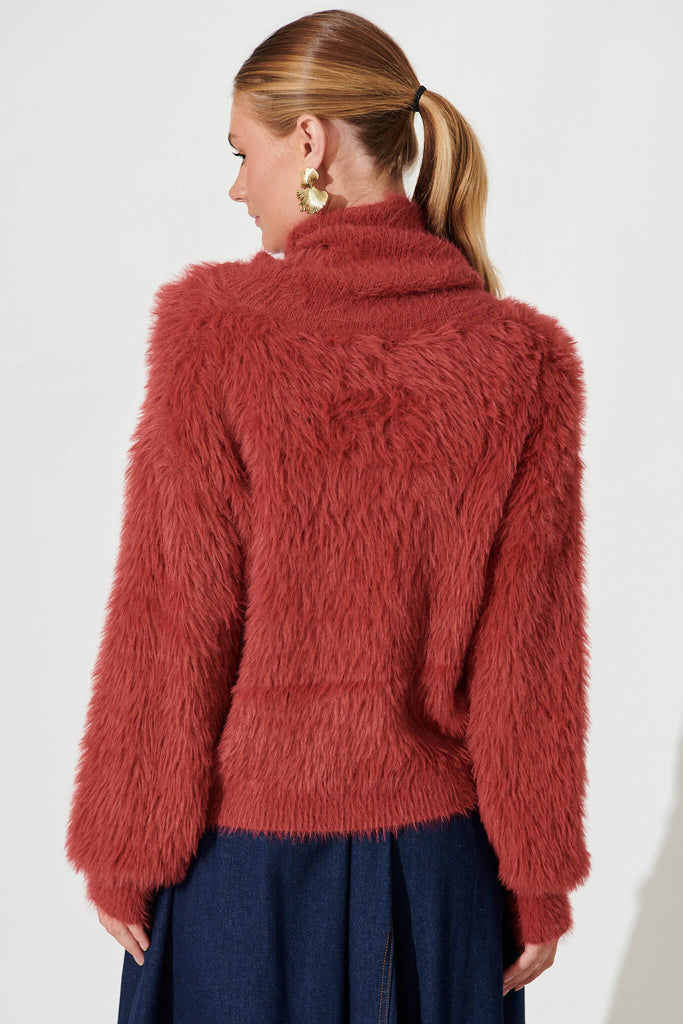 Aline Fluffy Knit In Deep Red Wool Blend - back