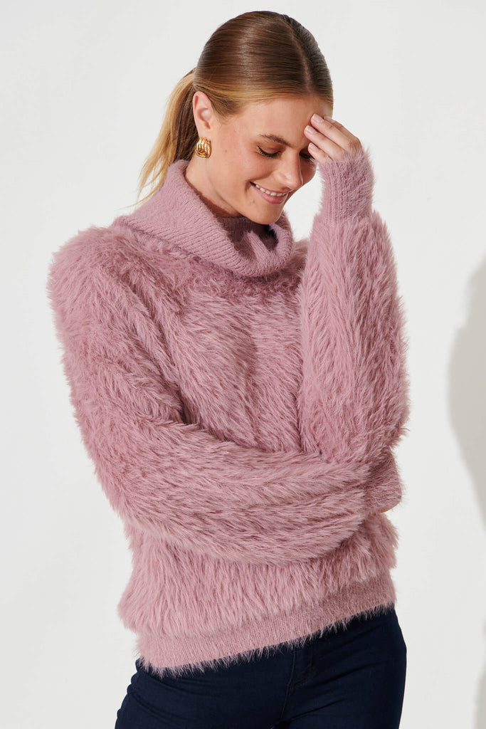 Aline Fluffy Knit In Pink Wool Blend - front