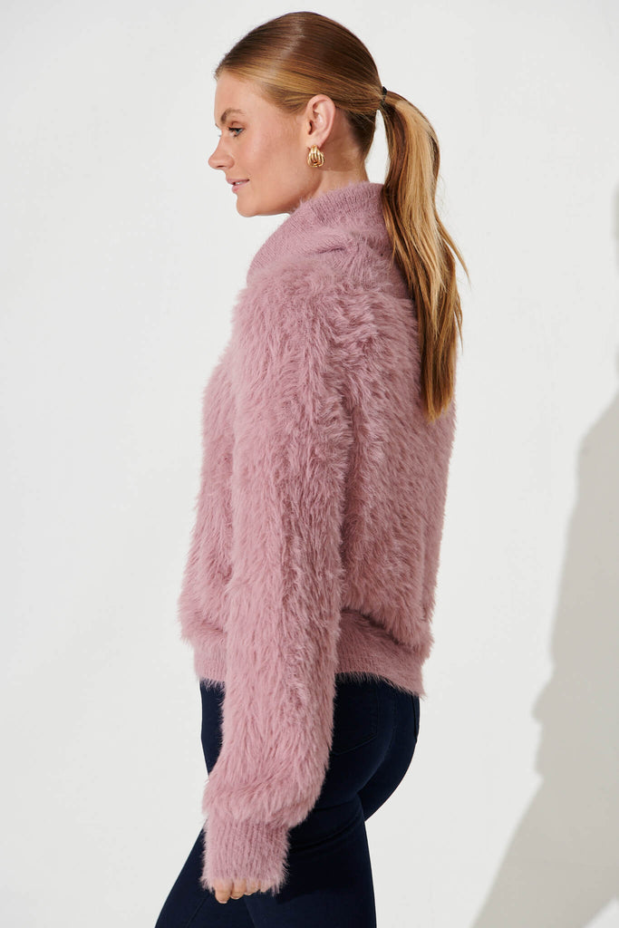 Aline Fluffy Knit In Pink Wool Blend - side