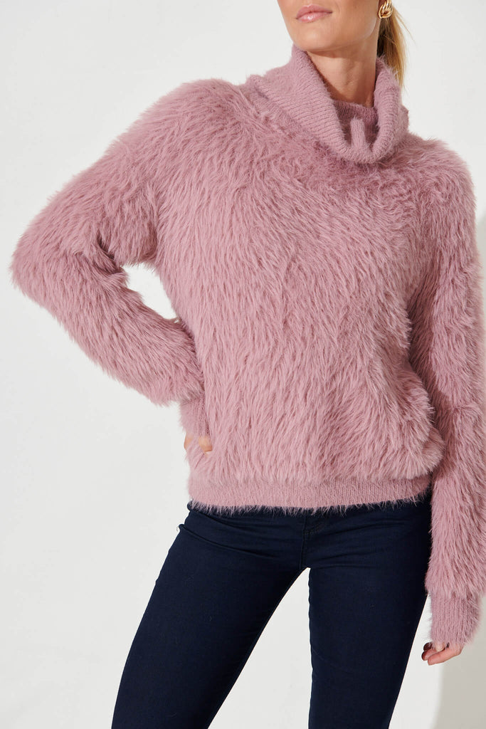 Aline Fluffy Knit In Pink Wool Blend - detail