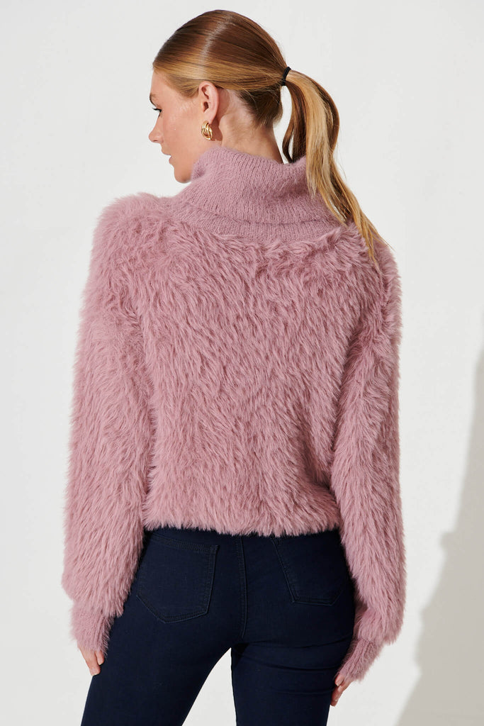 Aline Fluffy Knit In Pink Wool Blend - back