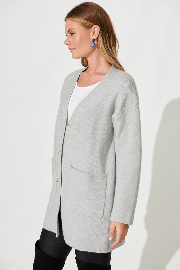 Alpine Knit Cardigan In Grey Wool Blend - side