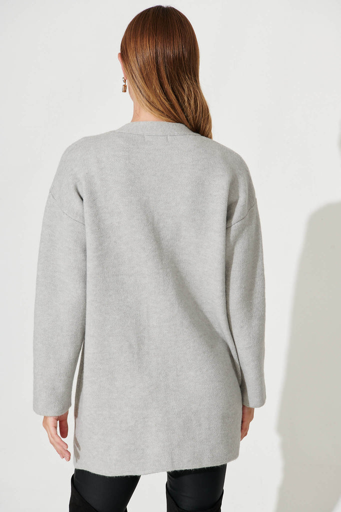 Alpine Knit Cardigan In Grey Wool Blend - back