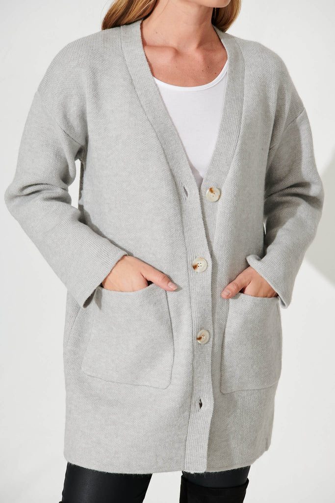 Alpine Knit Cardigan In Grey Wool Blend - detail