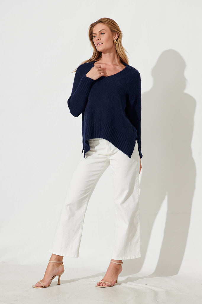 Carmella Knit In Navy Wool Blend - full length