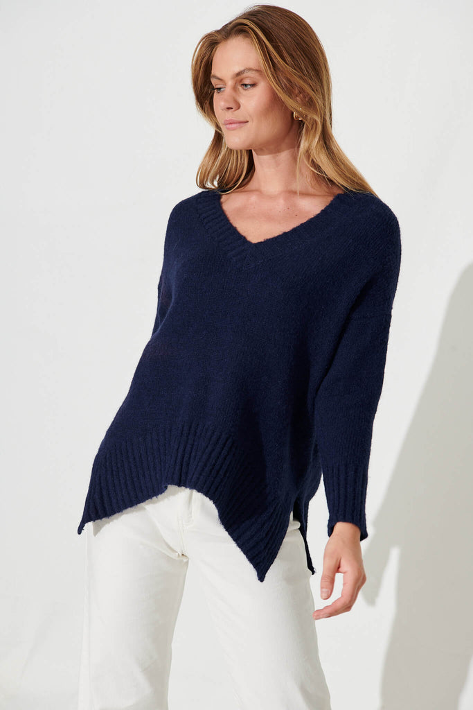 Carmella Knit In Navy Wool Blend - front