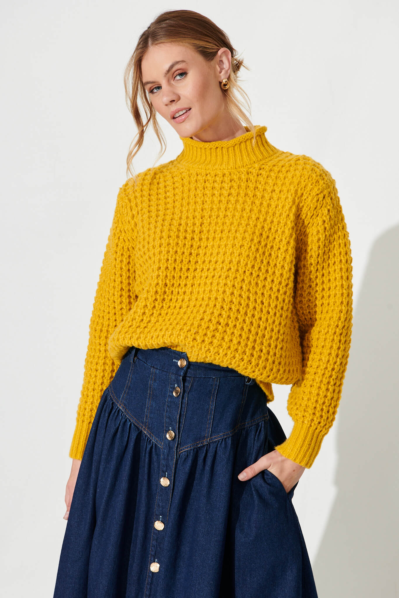 Madeleine Knit In Yellow Wool Blend - front