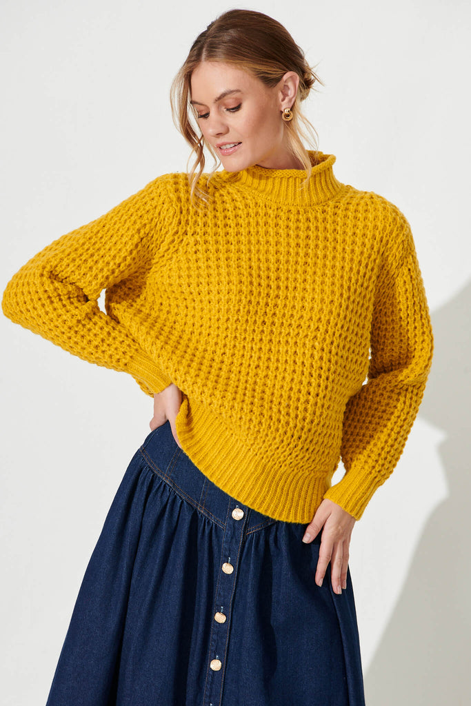 Madeleine Knit In Yellow Wool Blend - front