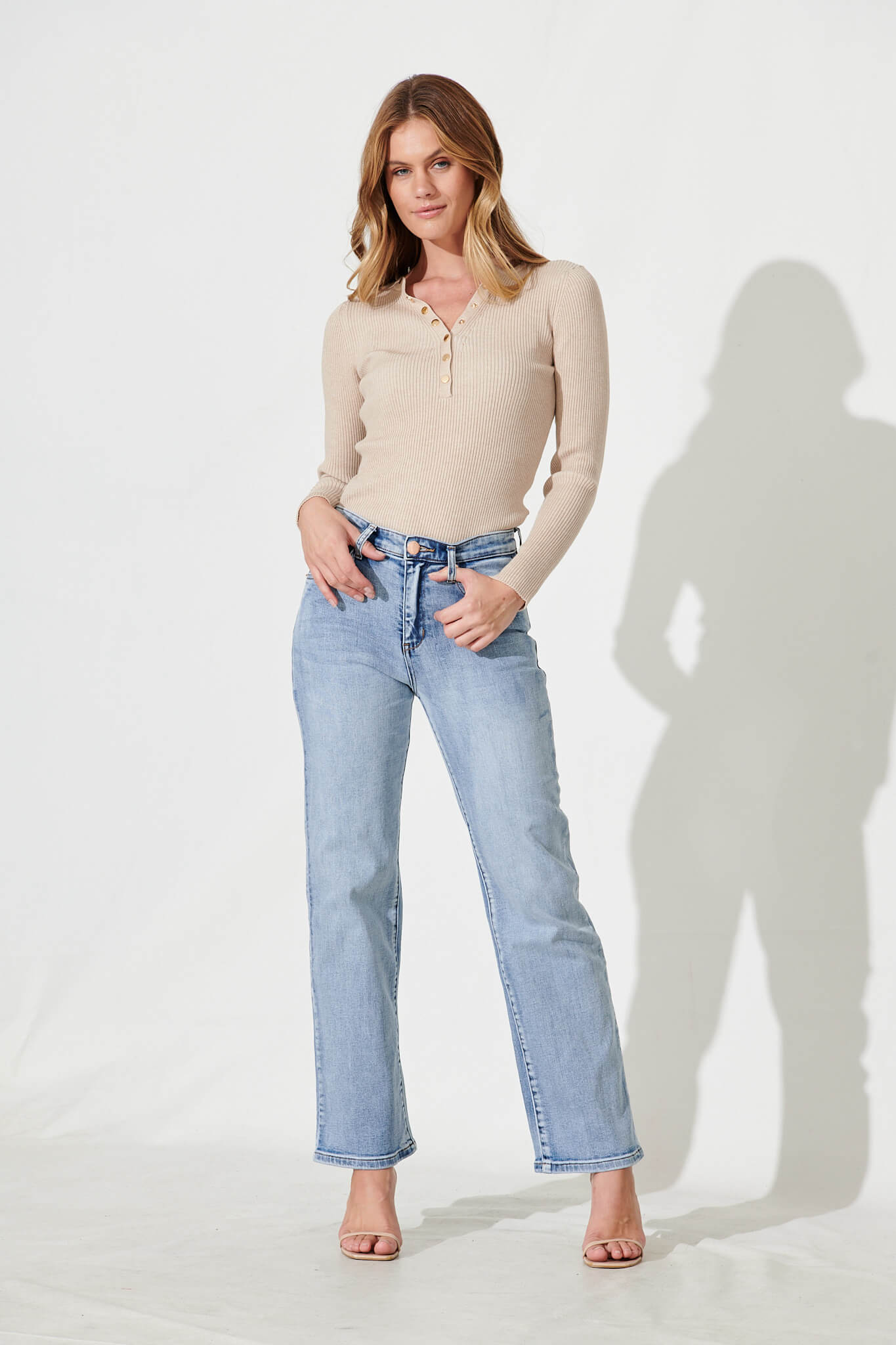 Watts High Rise Relaxed Leg Jean In Light Blue Denim - full length