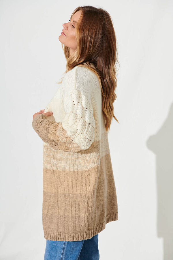 Callisto Knit Cardigan In Multi Brown And Cream Wool Blend – St Frock