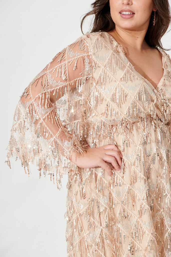 Seema Sequin Dress In Rose Gold Sequin - detail