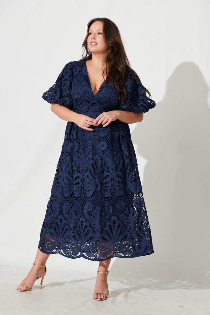 Millie Lace Maxi Dress In Navy - full length