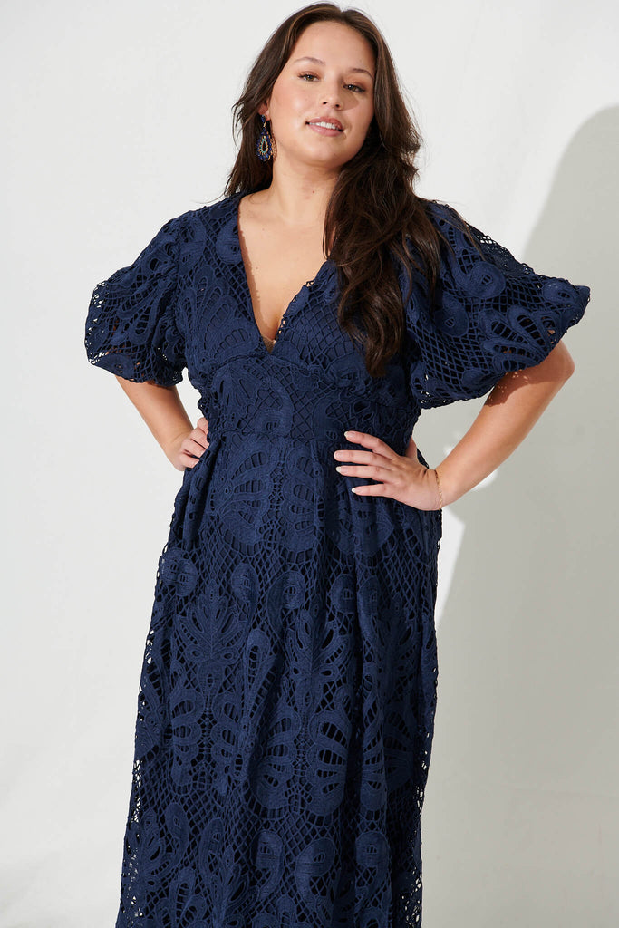 Millie Lace Maxi Dress In Navy - front