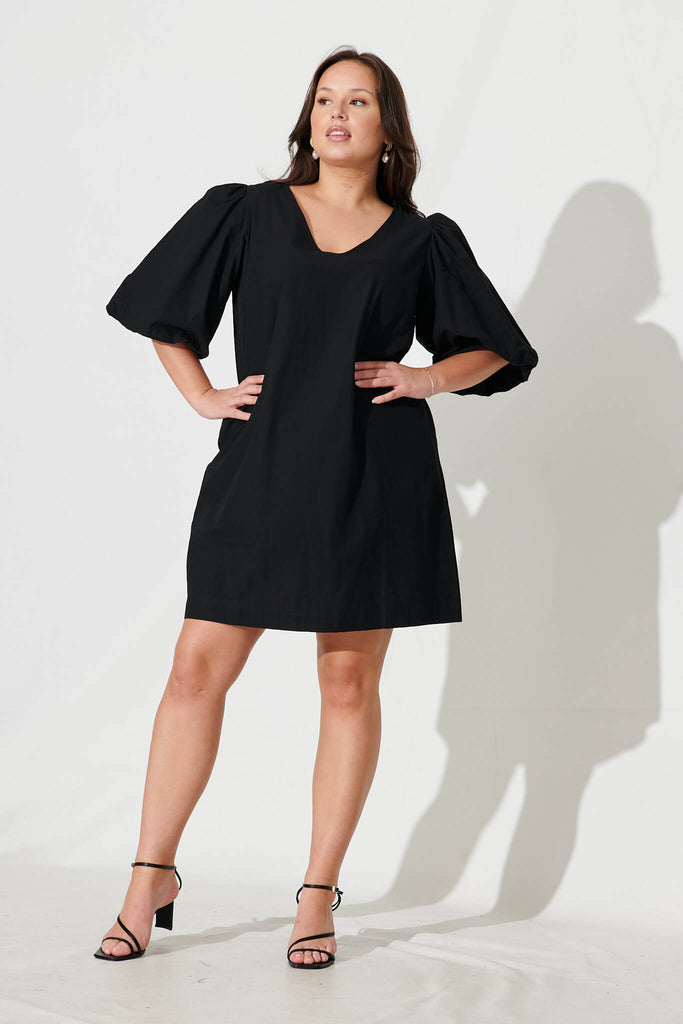 Ashlynn Dress In Black Cotton - full length