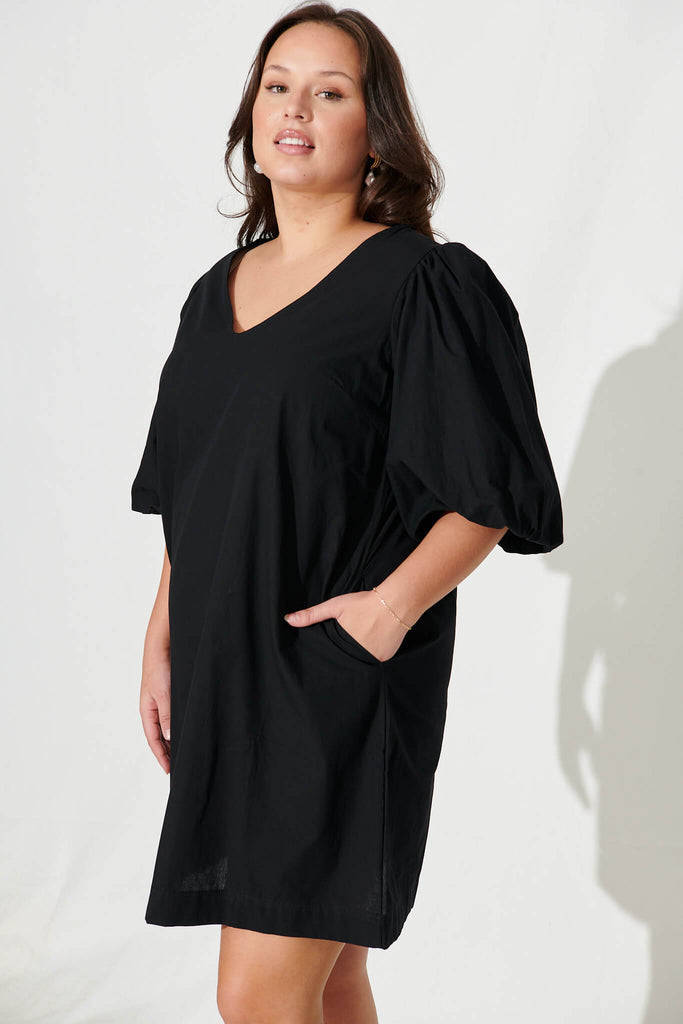 Ashlynn Dress In Black Cotton - side