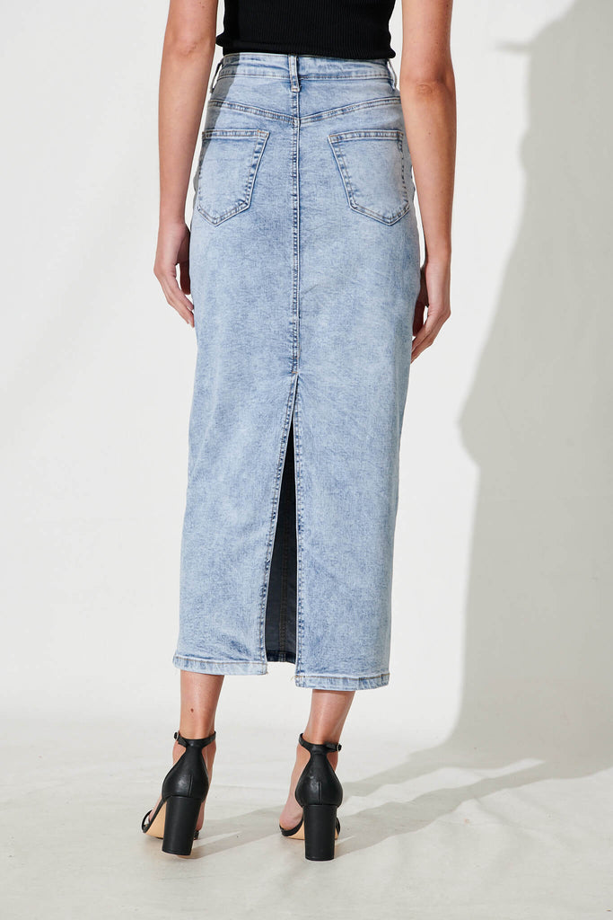 Mia Maxi Stretch Denim Skirt In Light Blue Wash - back