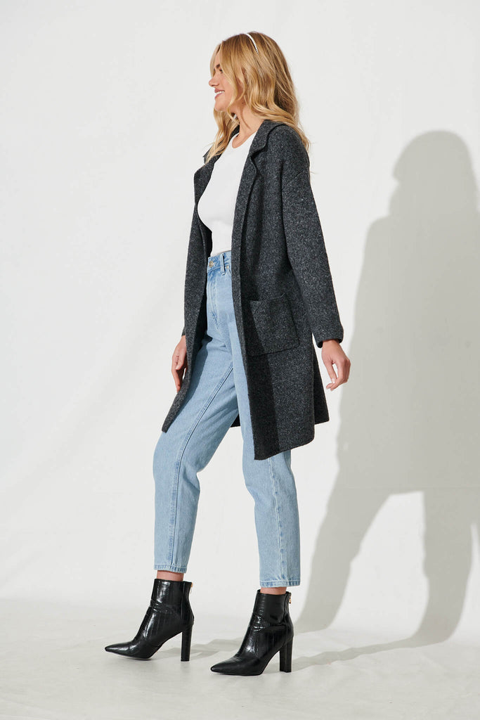 Quinzy Knit Coat In Charcoal Marle Wool Blend - side